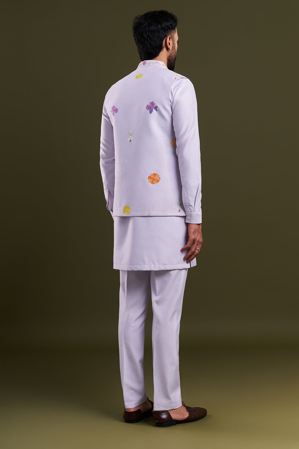Lilac Nokia Silk Dori Work Men's Kurta with Jacket