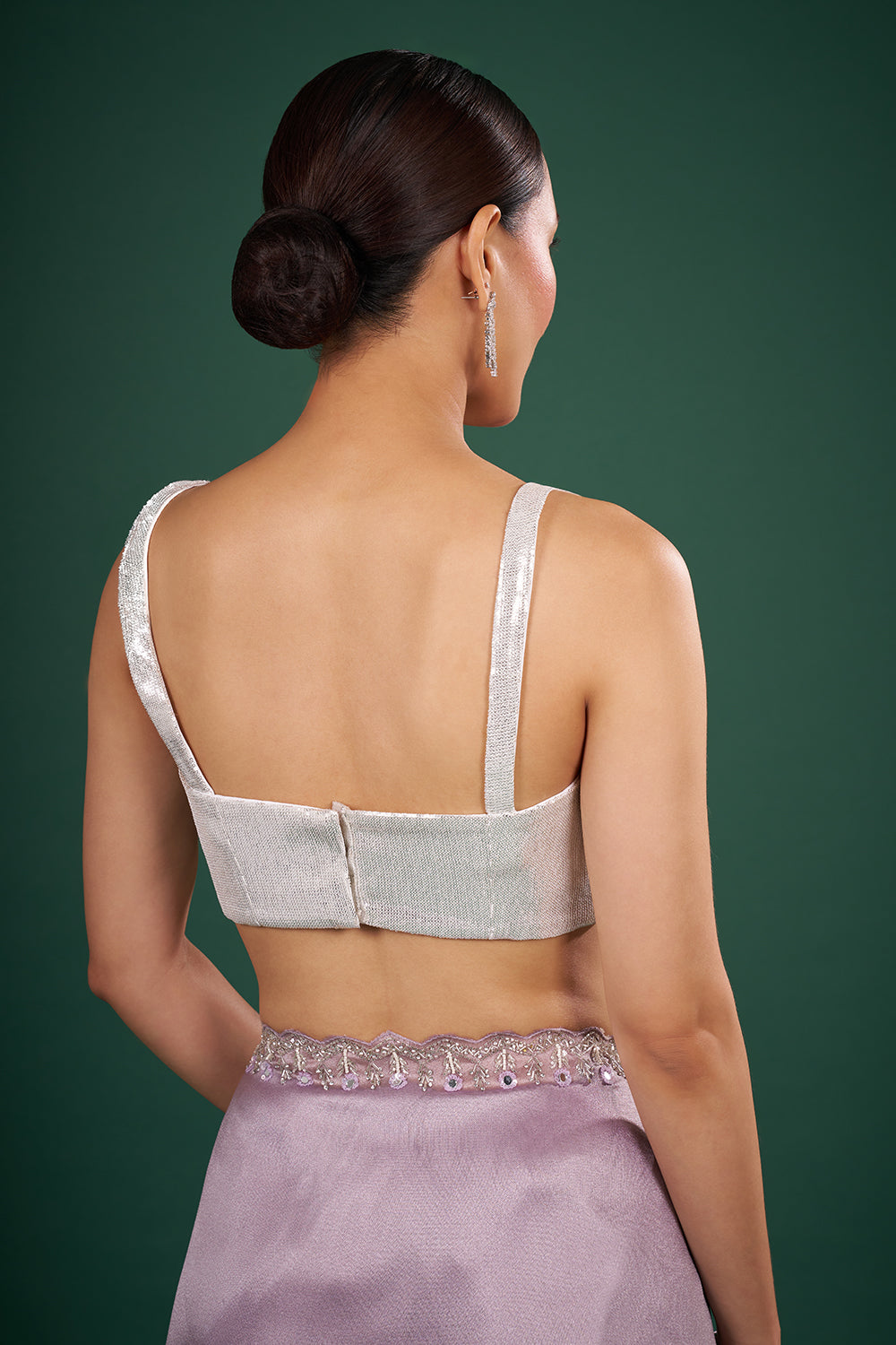 Lilac Shimmer Saree with Embroidered Border and Unstitched Blouse