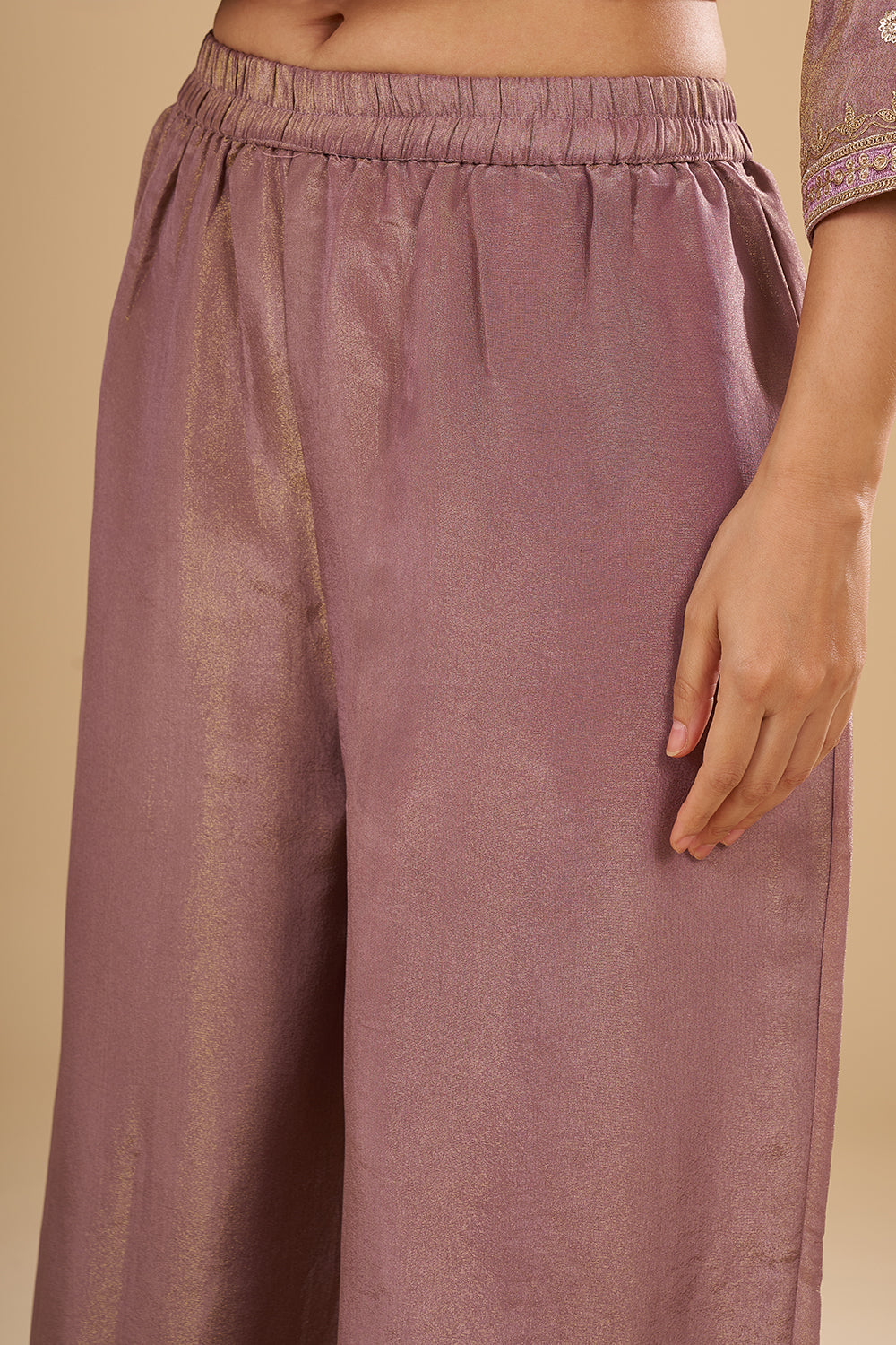 Lilac Shimmer Zari Tissue Long Kurta Set with Jal Work and Embroidered Dupatta