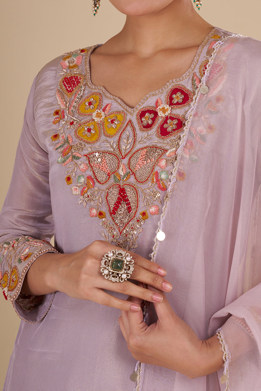 Lilac Silk Blend Kurta Pant Set