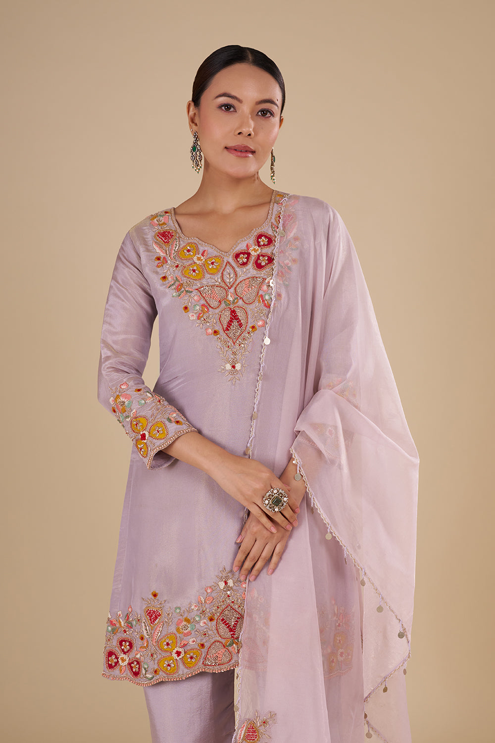 Lilac Silk Blend Kurta Pant Set