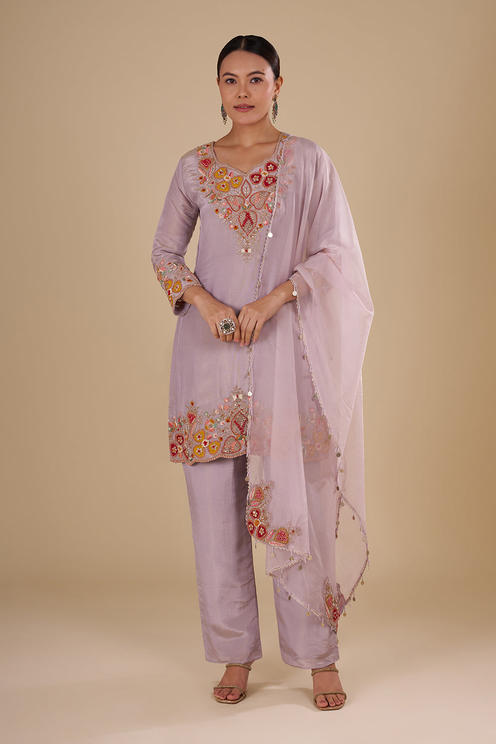Lilac Silk Blend Kurta Pant Set