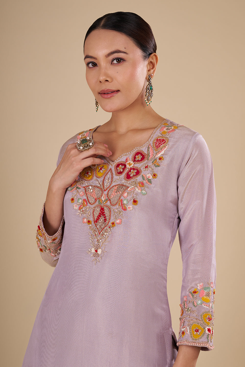 Lilac Silk Blend Kurta Pant Set