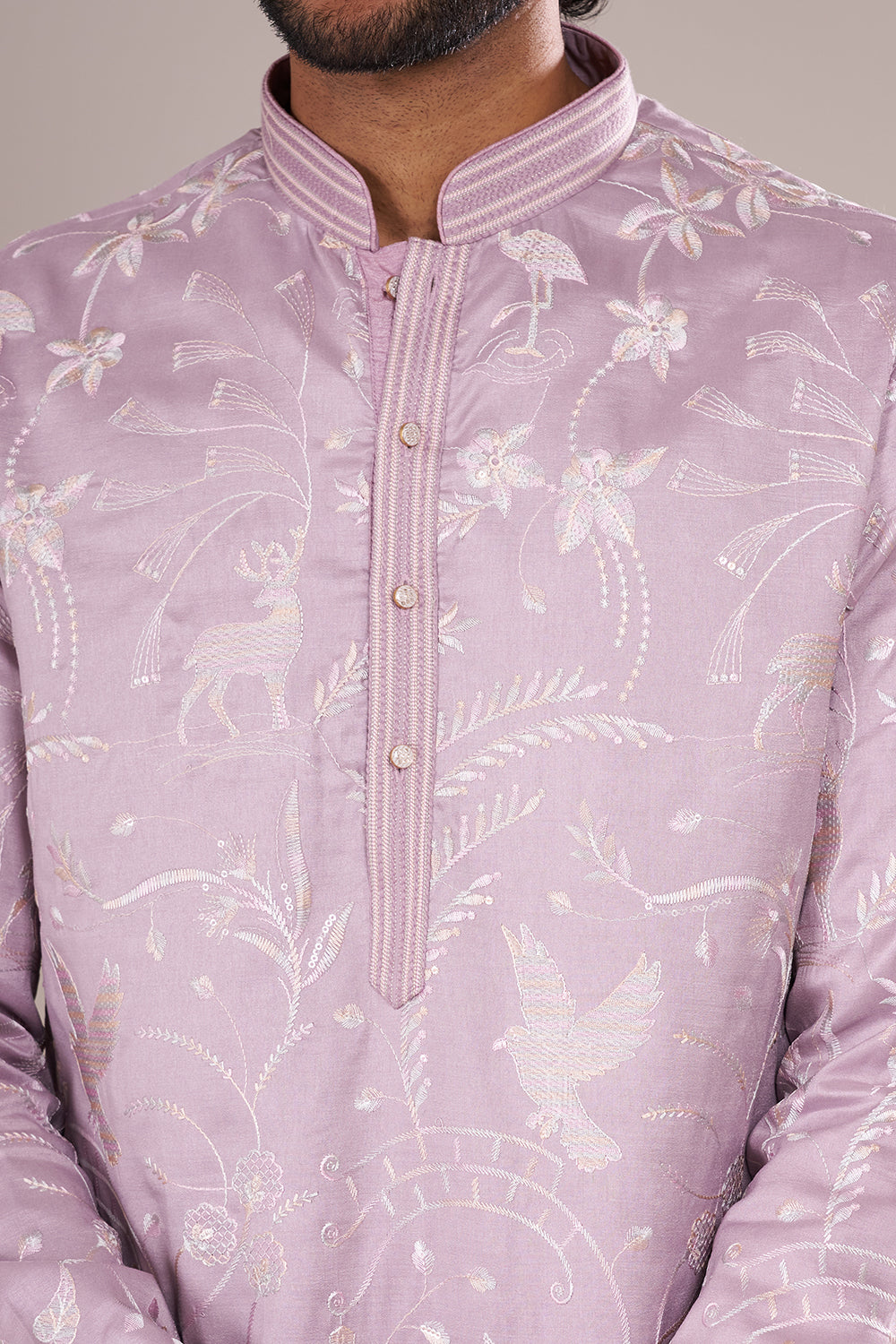 Lilac Silk Blend Men's Kurta Set with Sequin Work