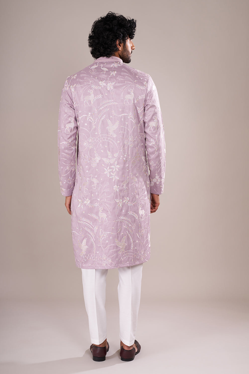 Lilac Silk Blend Men's Kurta Set with Sequin Work