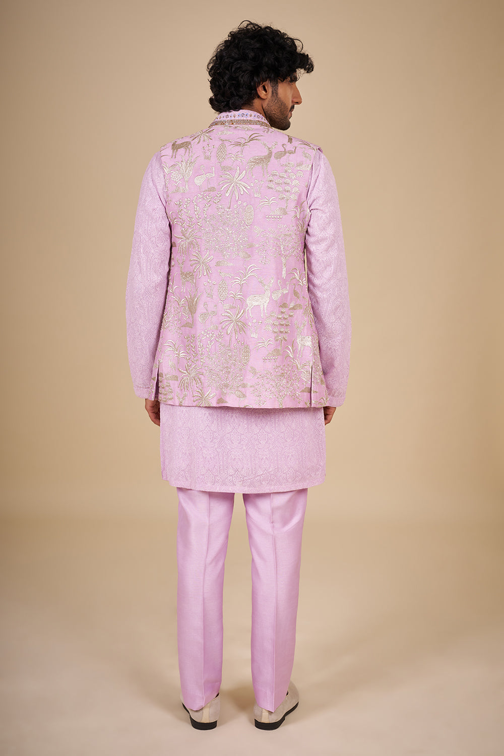 Lilac Silk Kurta Set with Silver Thread Embroidery