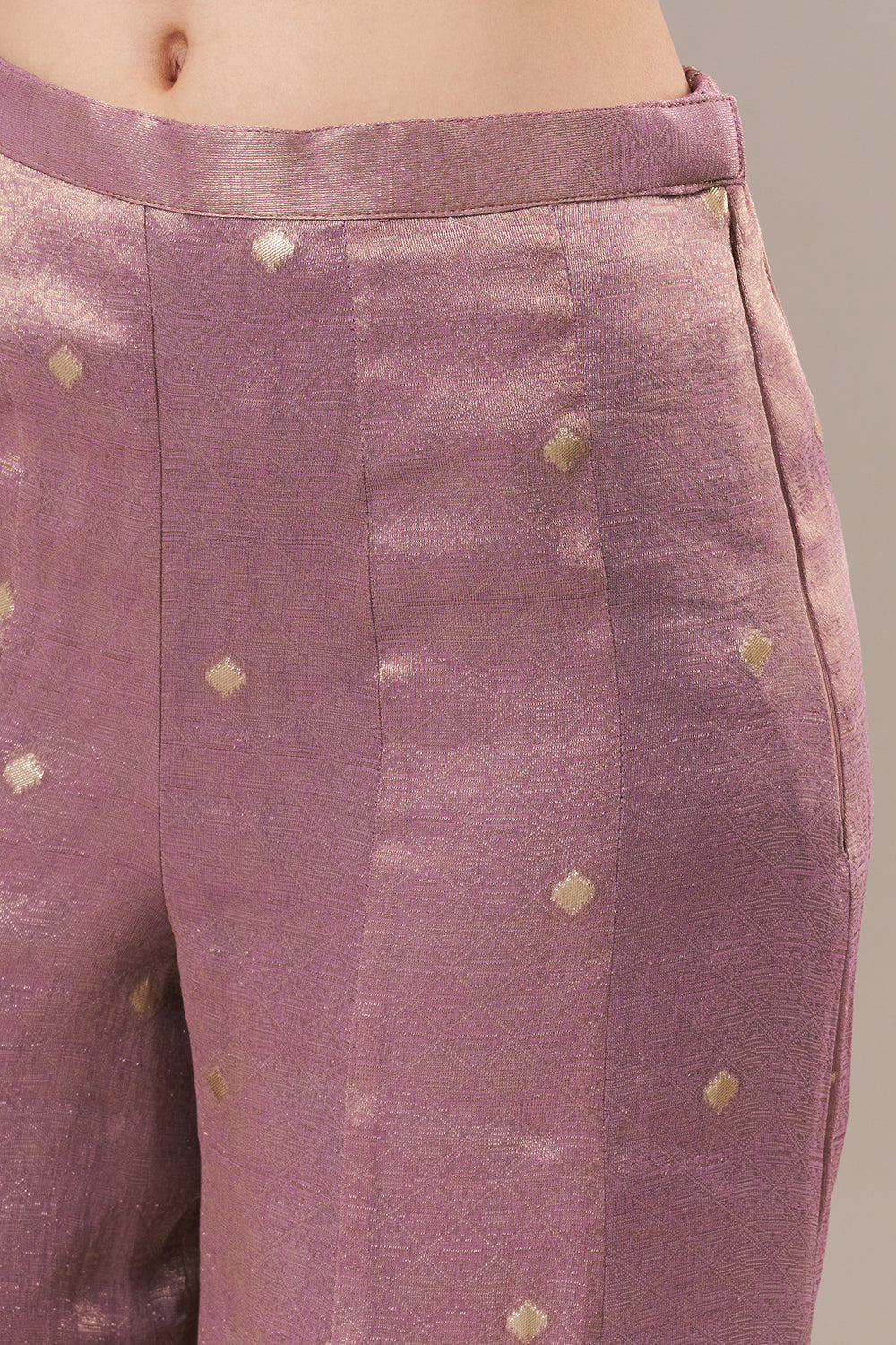 Lilac Silk Palazzo Suit with Mirror and Zardosi Work