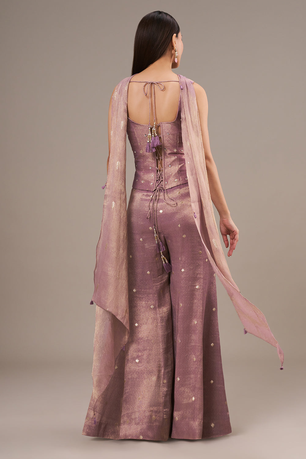 Lilac Silk Palazzo Suit with Mirror and Zardosi Work