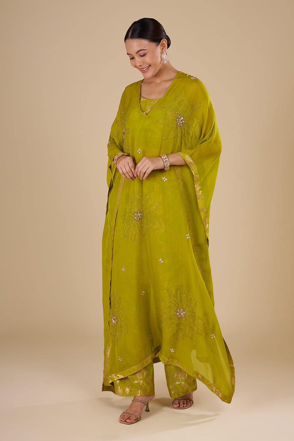 Lime Green Chinon Kaftan Co-ord Set