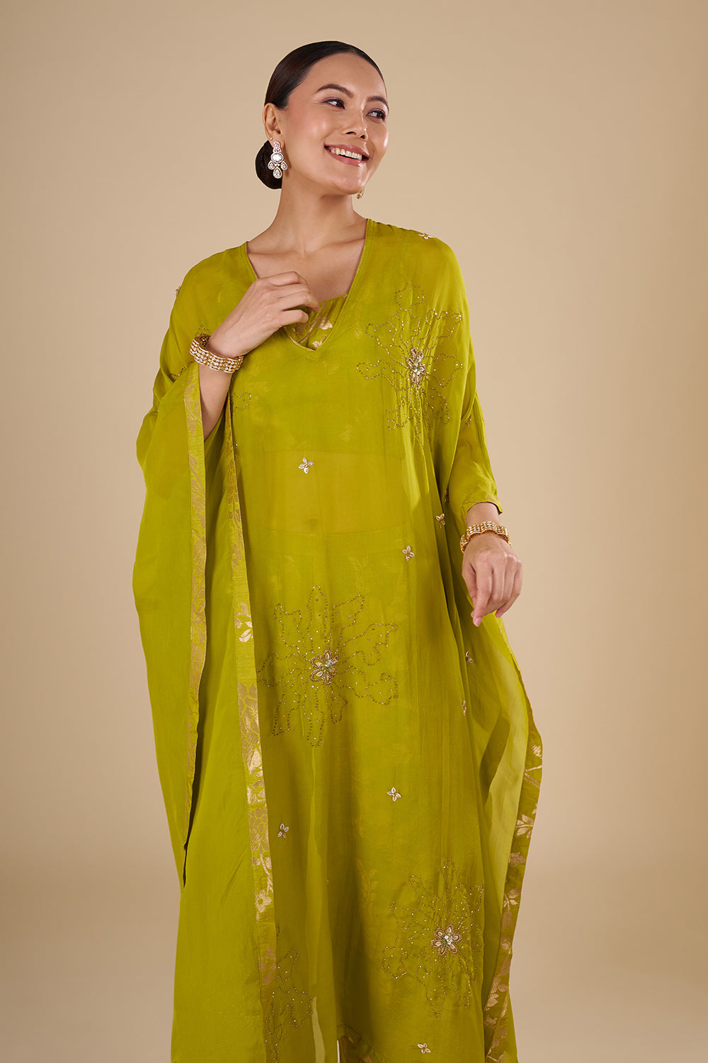 Lime Green Chinon Kaftan Co-ord Set