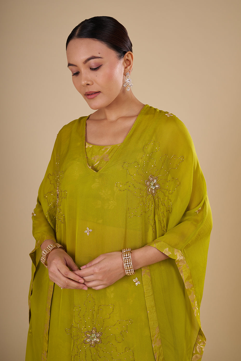 Lime Green Chinon Kaftan Co-ord Set