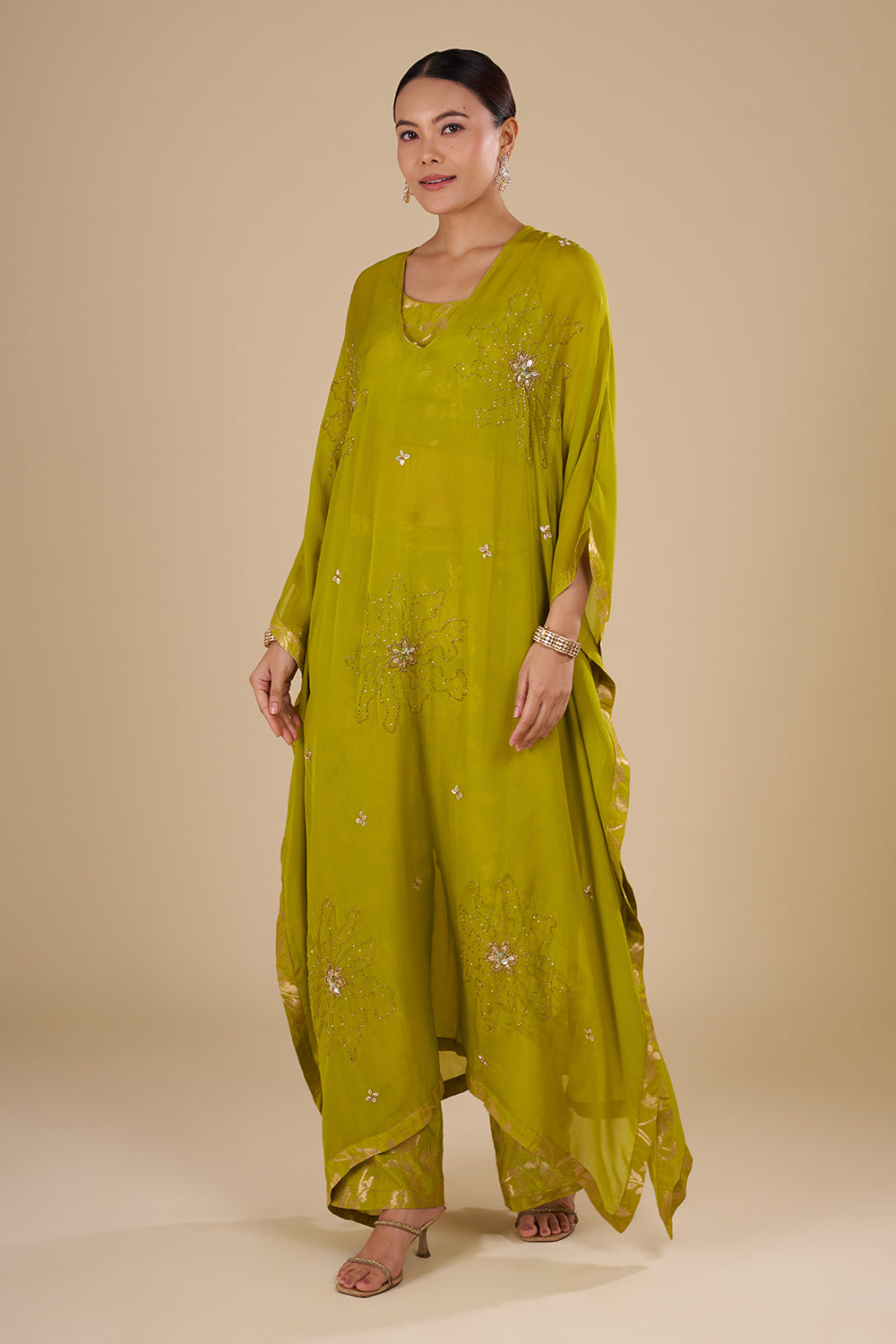 Lime Green Chinon Kaftan Co-ord Set