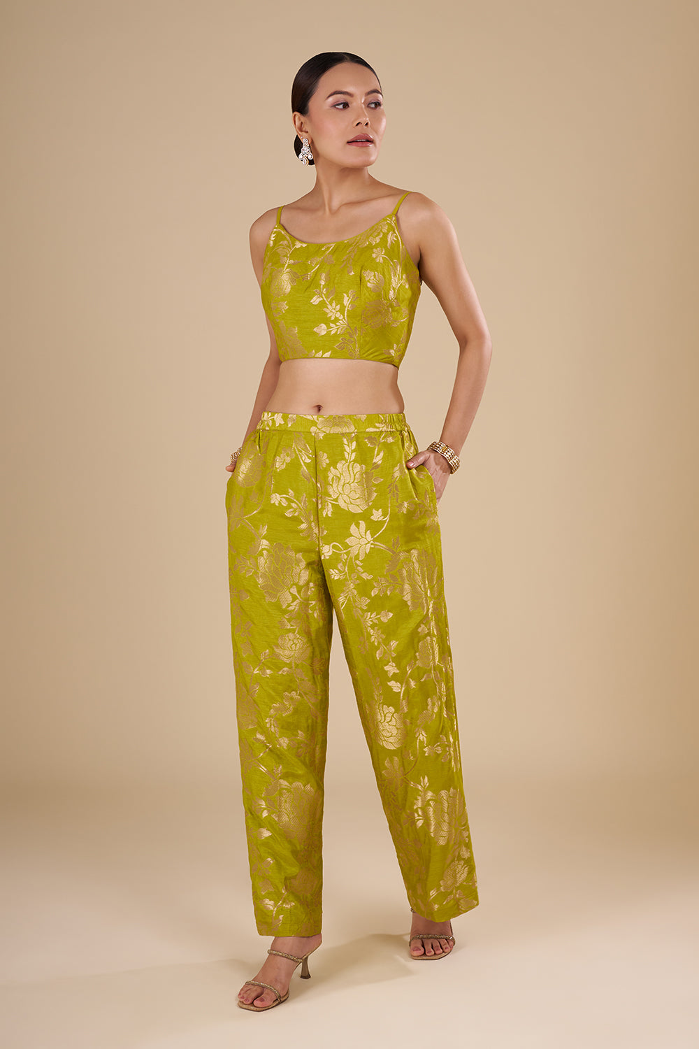 Lime Green Chinon Kaftan Co-ord Set