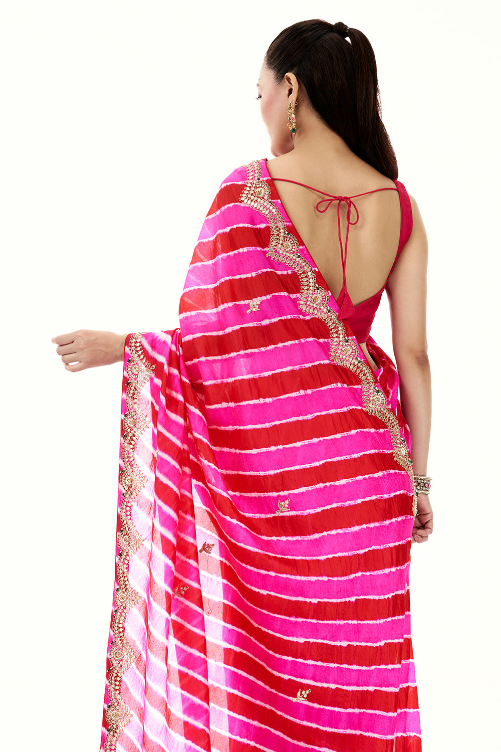 Magenta Pink Organza Printed Saree with Gota Patti and Dori Work