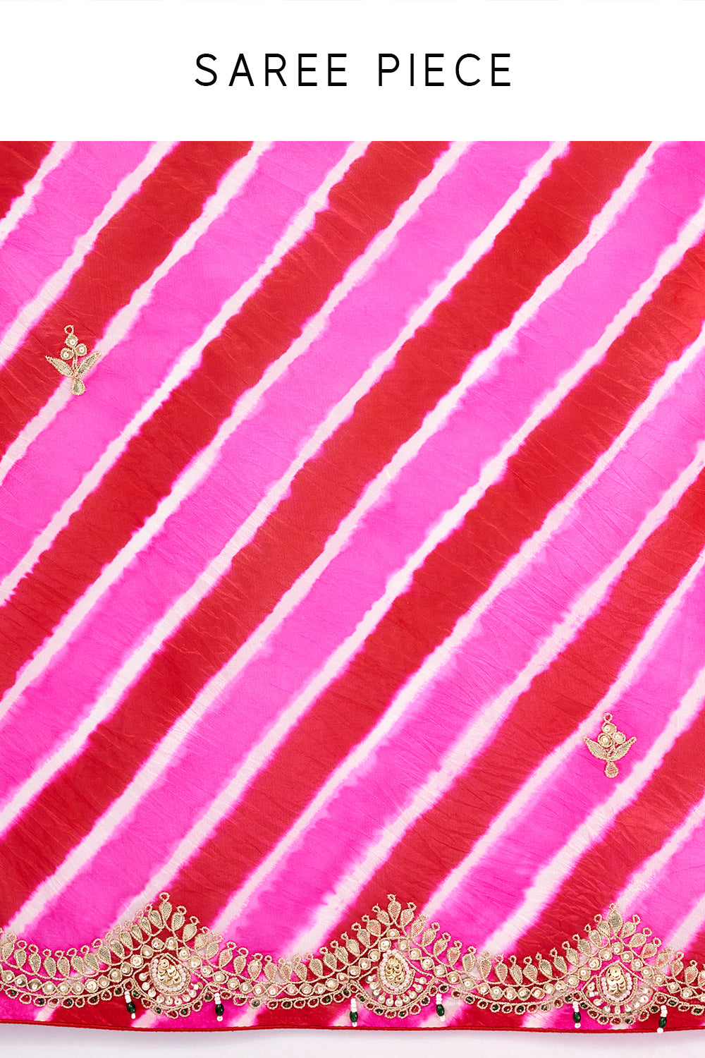 Magenta Pink Organza Printed Saree with Gota Patti and Dori Work