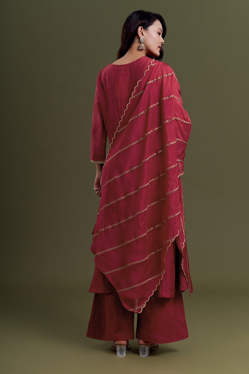 Magenta Red Chanderi Silk Kurta Set
