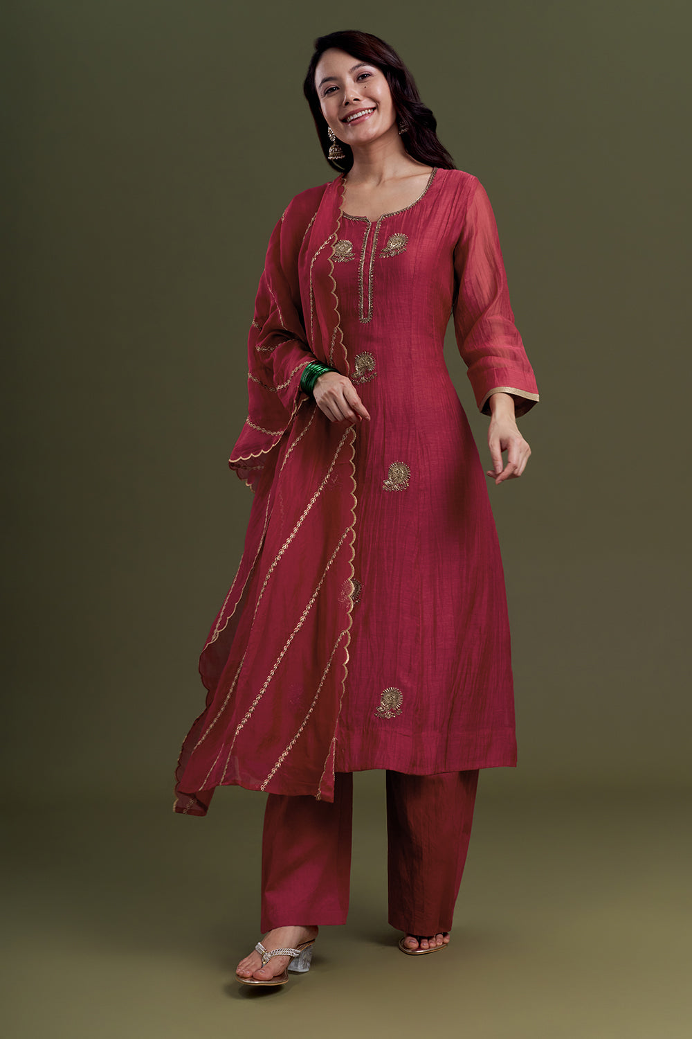 Magenta Red Chanderi Silk Kurta Set