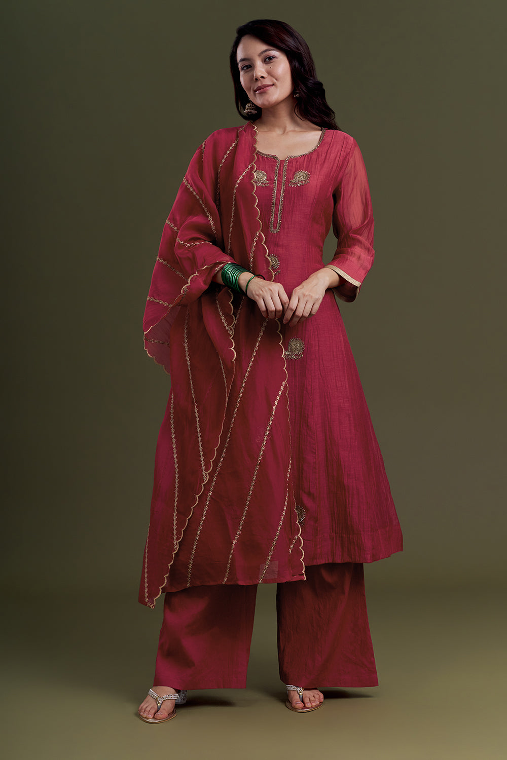 Magenta Red Chanderi Silk Kurta Set