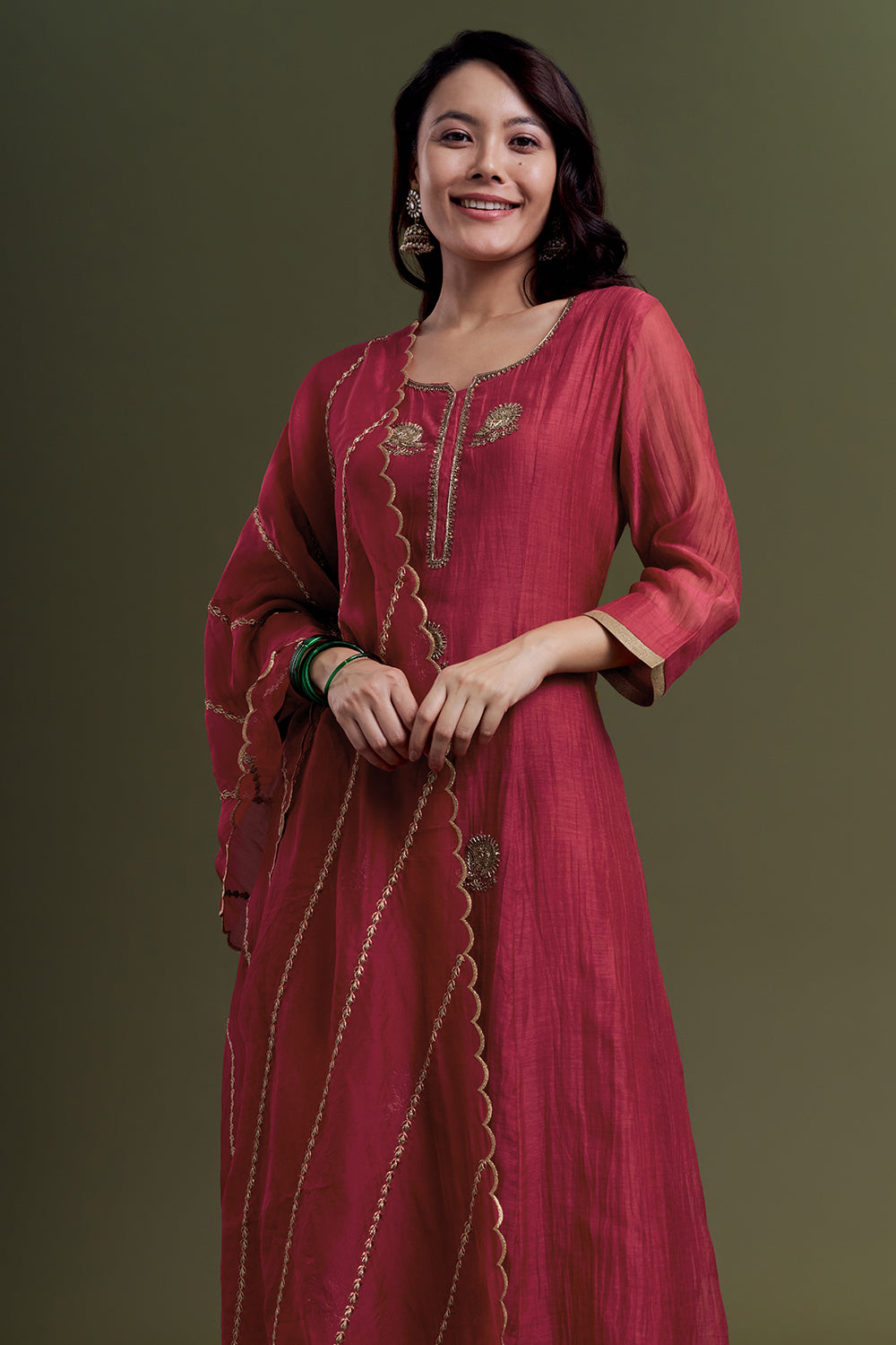 Magenta Red Chanderi Silk Kurta Set