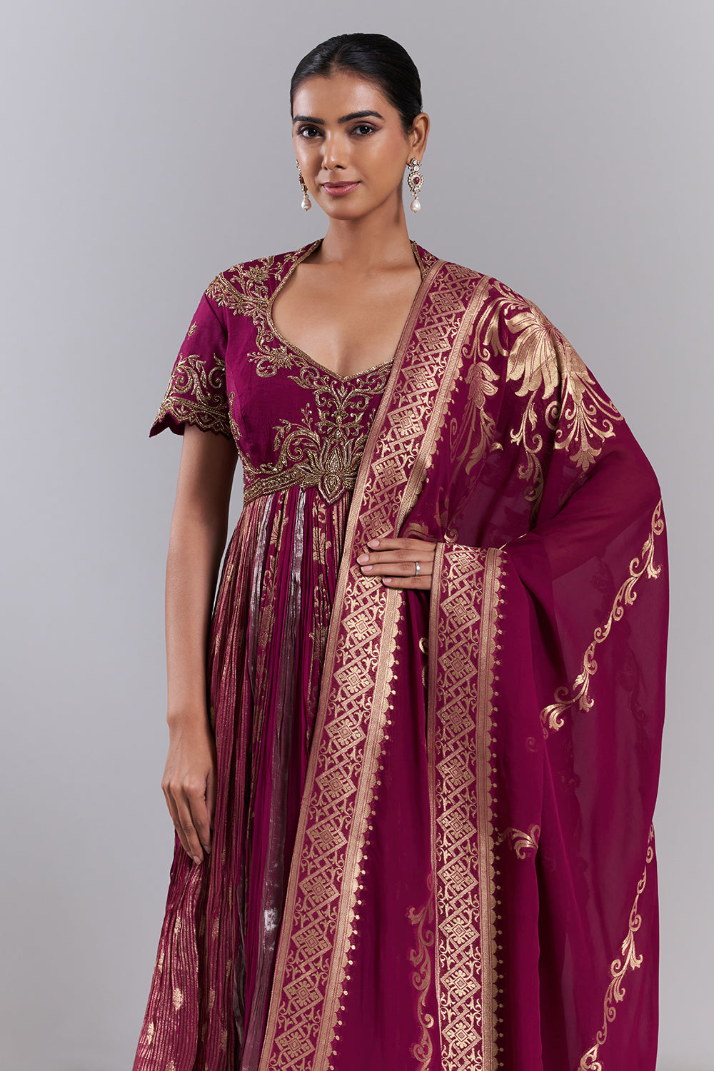Magenta Silk Dupion Embroidered Anarkali Suit