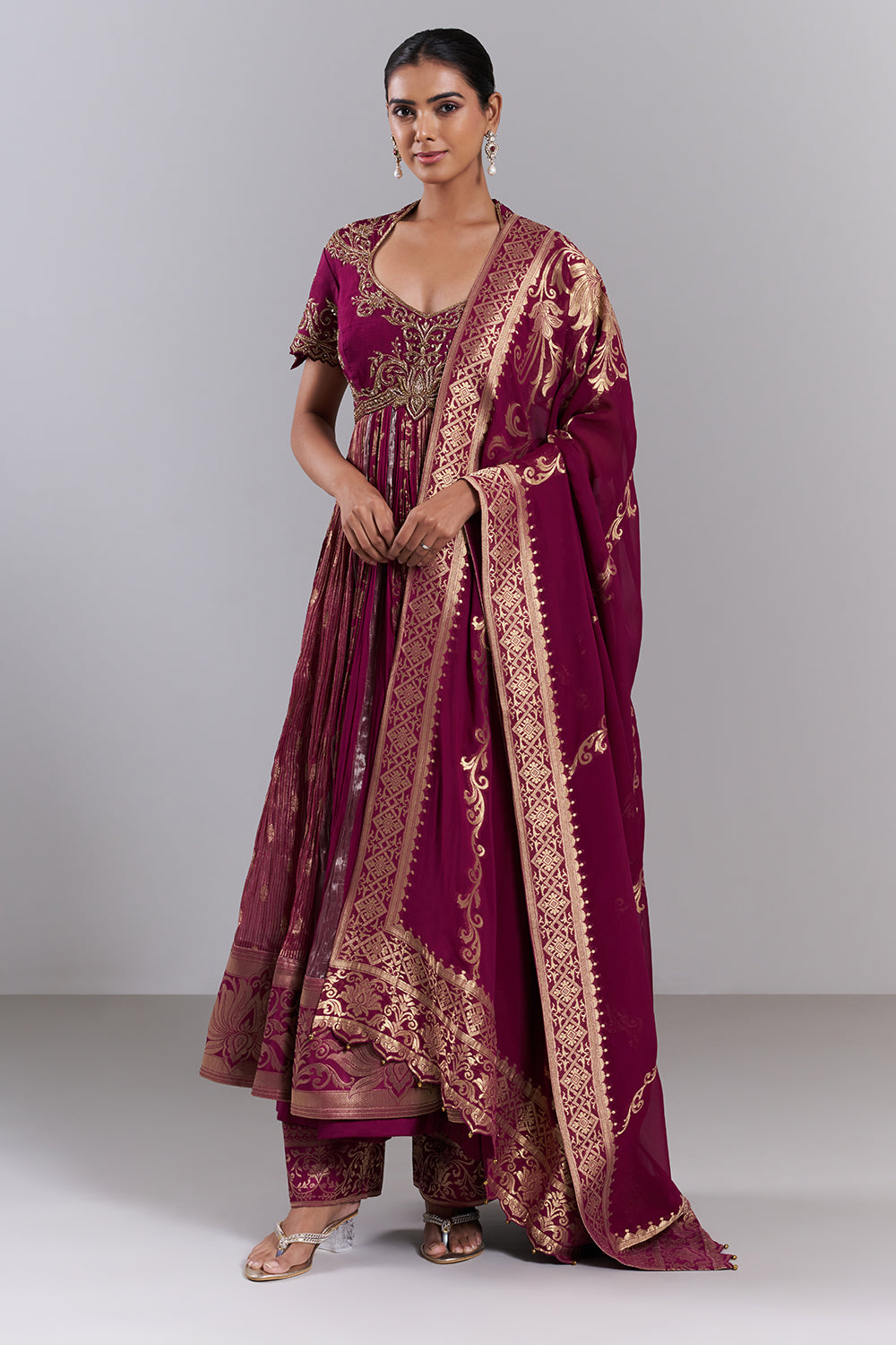 Magenta Silk Dupion Embroidered Anarkali Suit