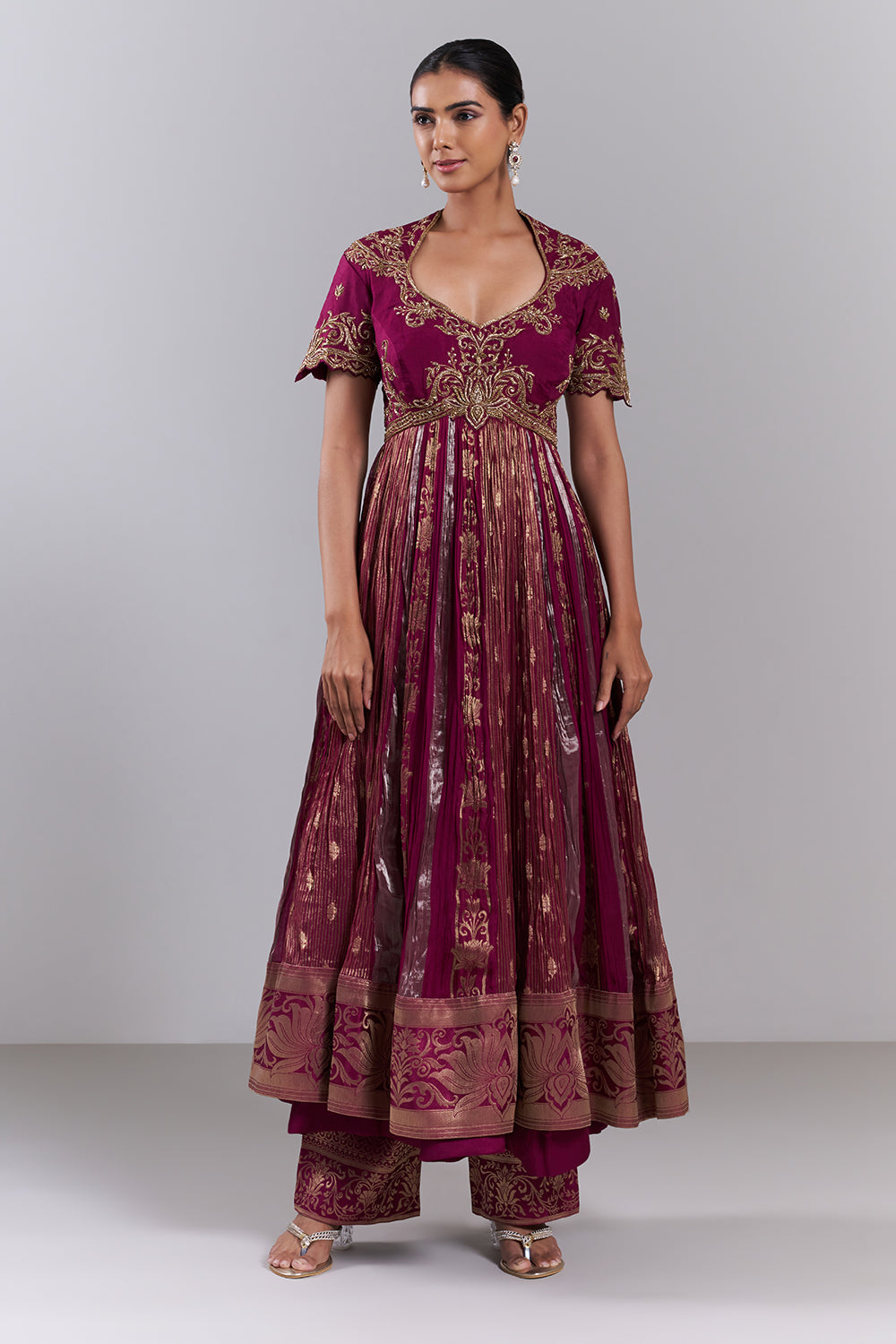Magenta Silk Dupion Embroidered Anarkali Suit
