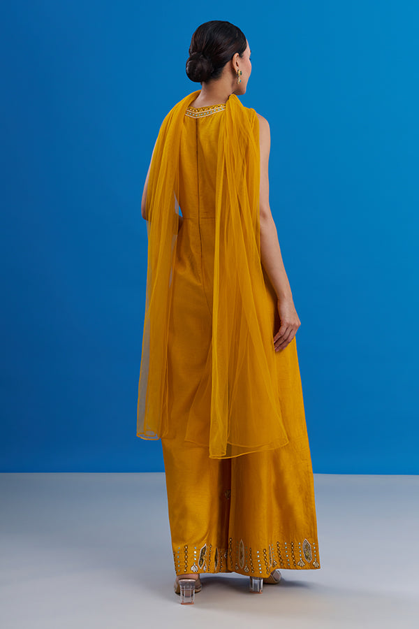 Mango Yellow Raw Silk Embroidered Jumpsuit