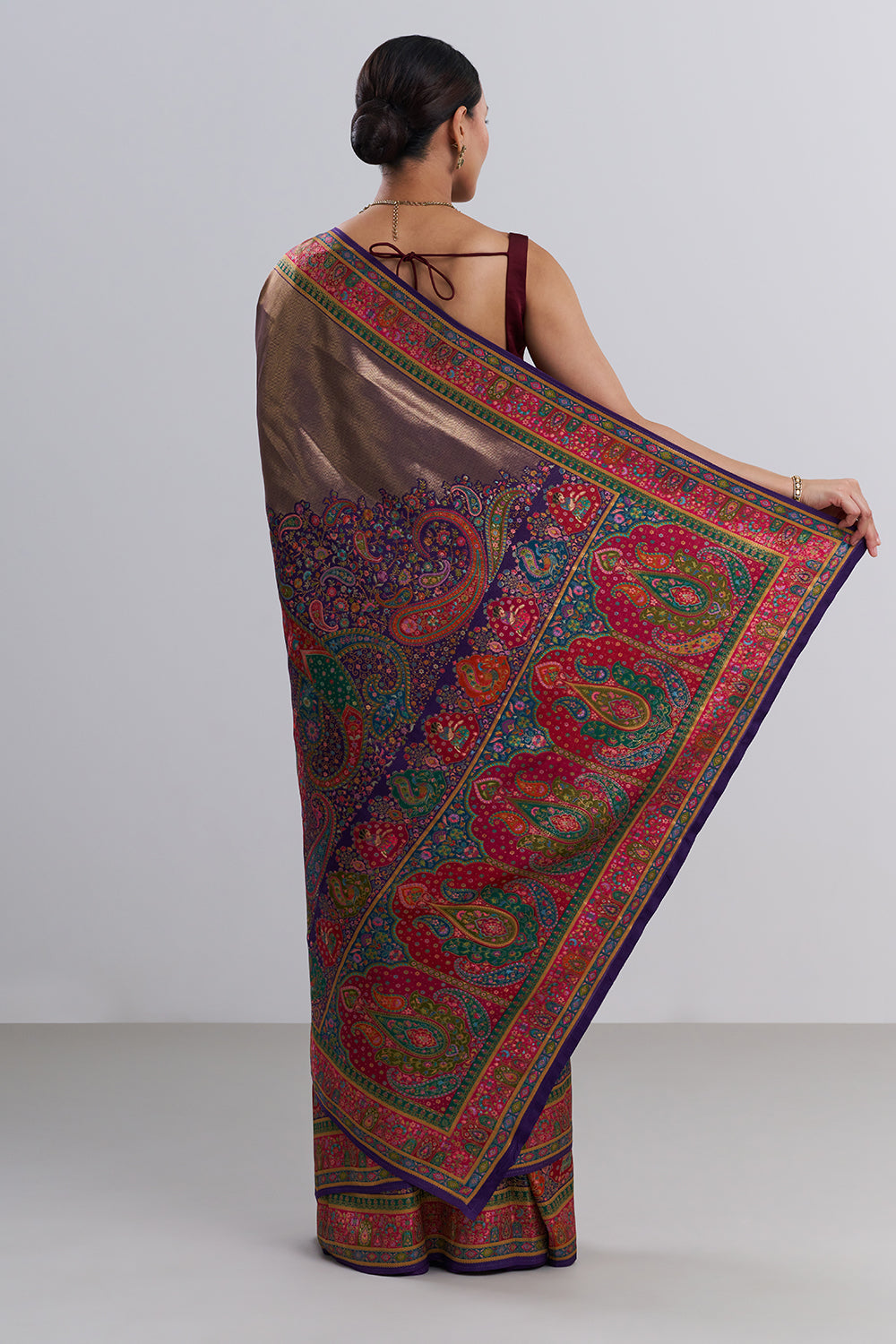 Maroon Banarasi Silk Saree with Paisley Pattern And Unstitched Blouse
