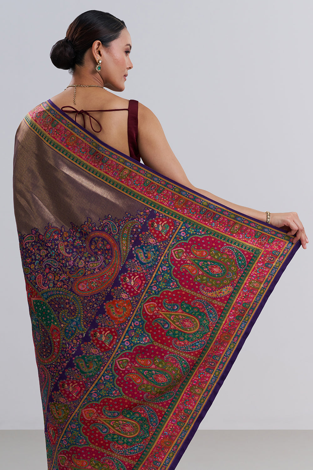 Maroon Banarasi Silk Saree with Paisley Pattern And Unstitched Blouse