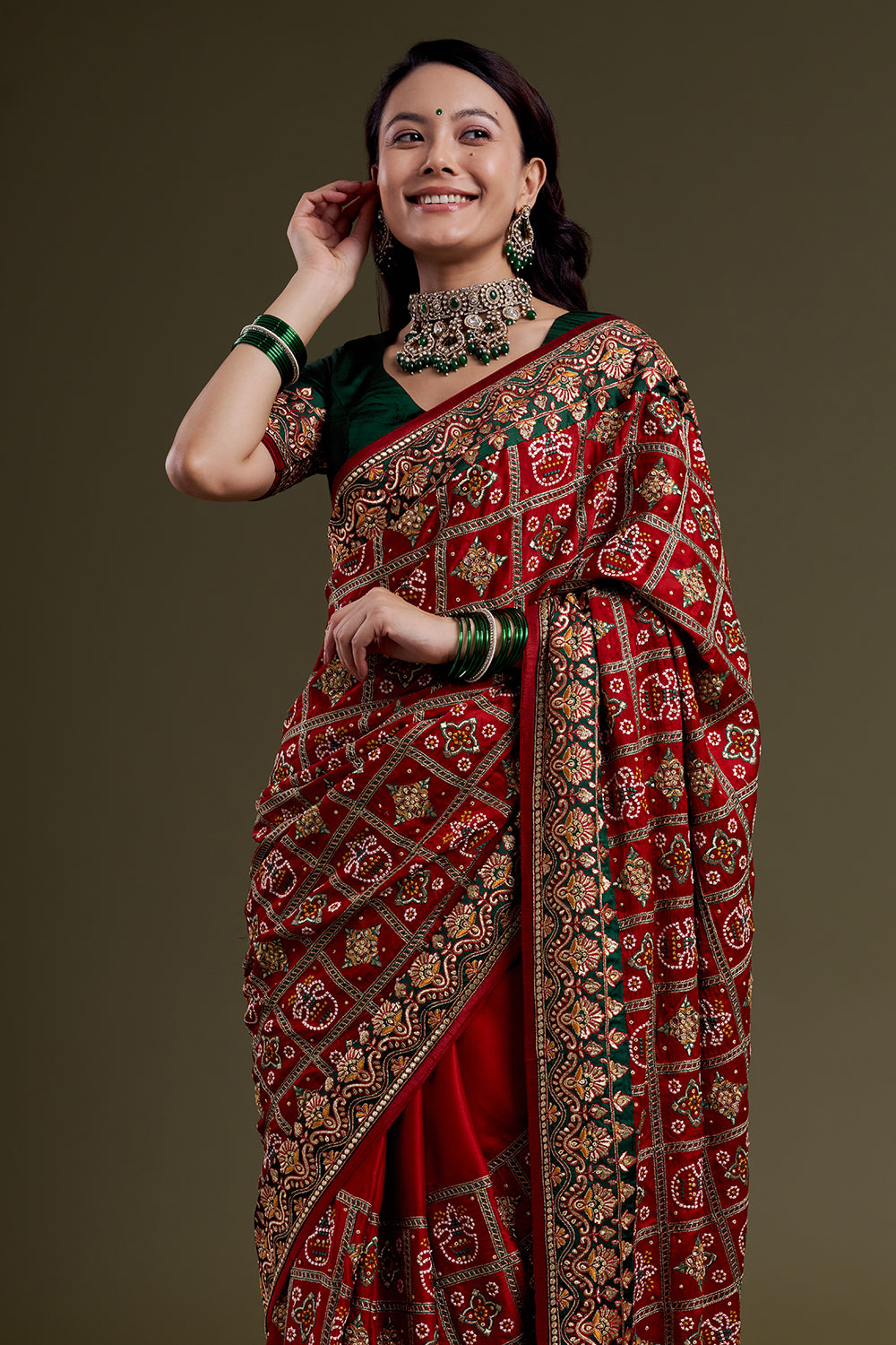 Maroon Checkered Garchola Silk Saree