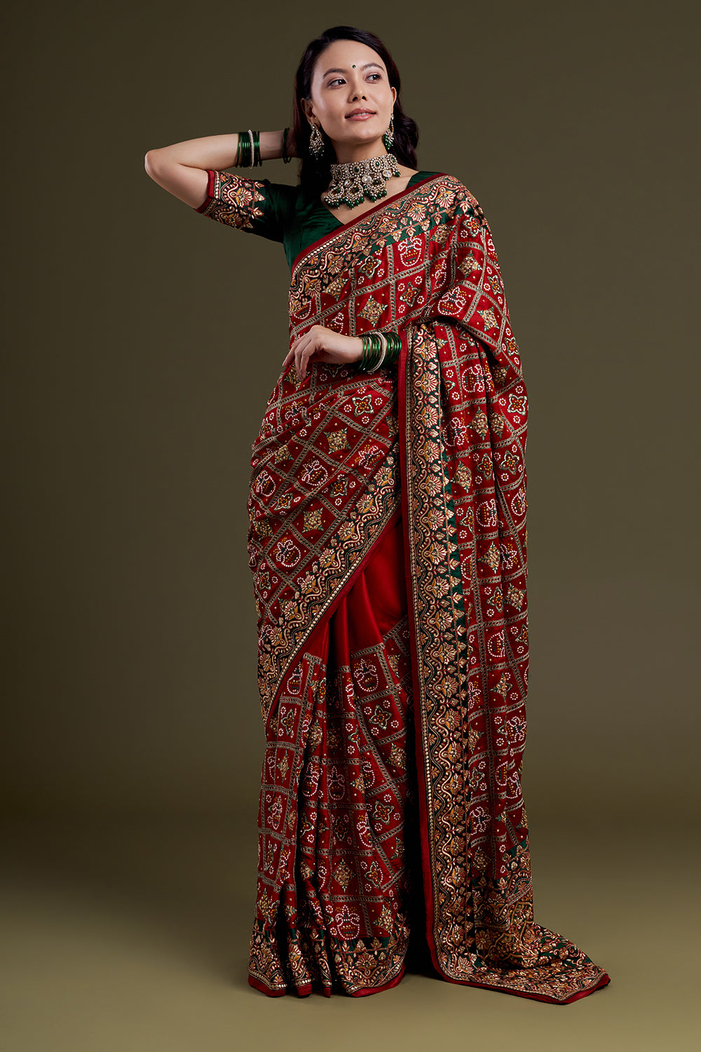 Maroon Checkered Garchola Silk Saree