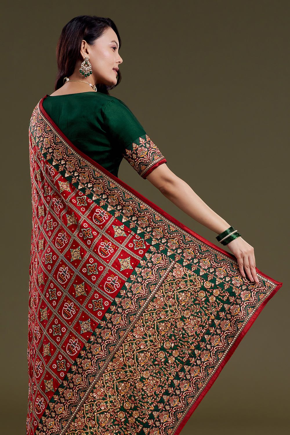 Maroon Checkered Garchola Silk Saree