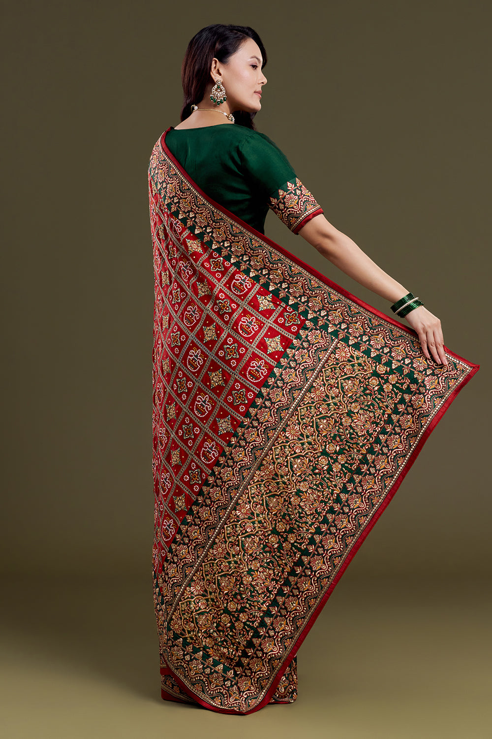 Maroon Checkered Garchola Silk Saree