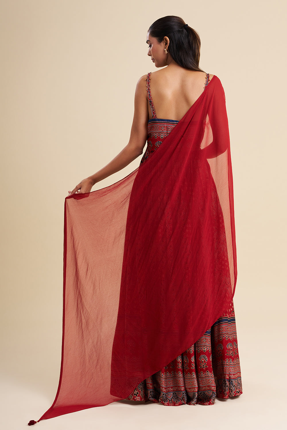Maroon Cotton Anarkali Set with Ajrakh Work