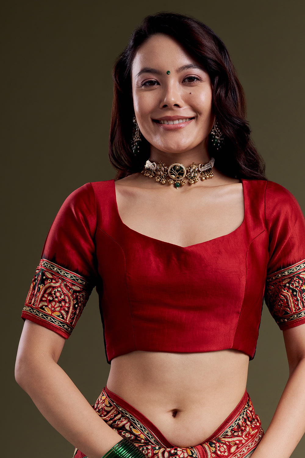 Maroon Floral Motif Embroidered Silk Saree Gharchola