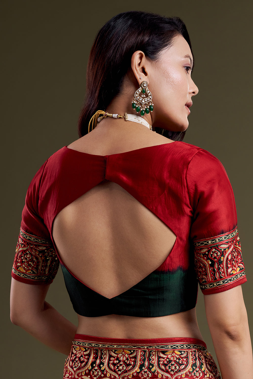 Maroon Floral Motif Embroidered Silk Saree Gharchola