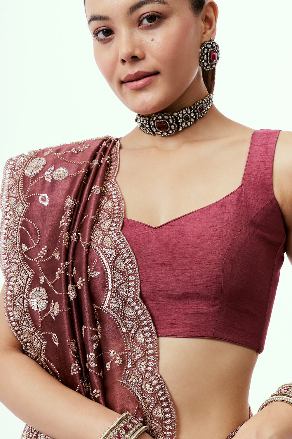 Maroon Glass Organza Saree with Cutdana Work