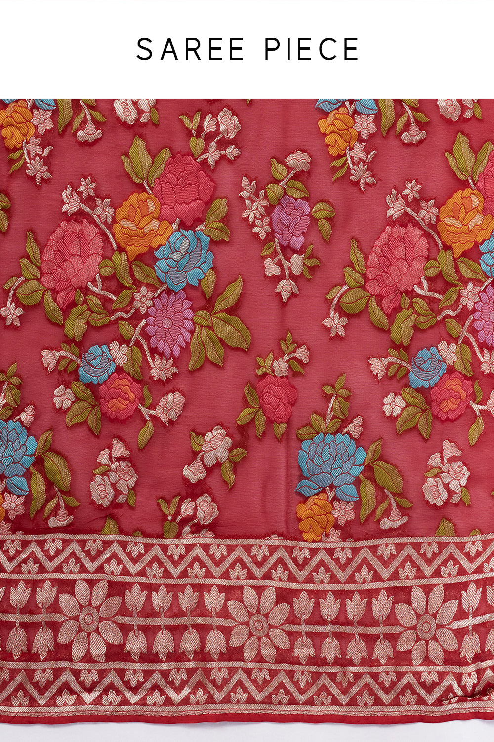 Maroon Khadi Georgette Woven Saree with Floral Designs