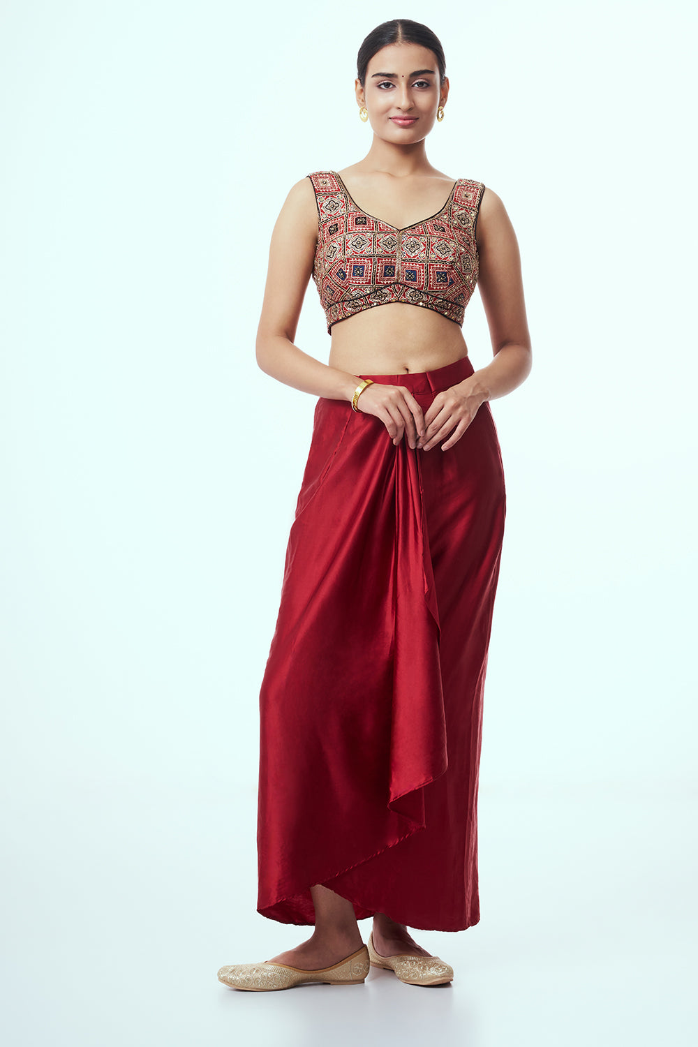 Maroon Modal Indo Western with Zari Work