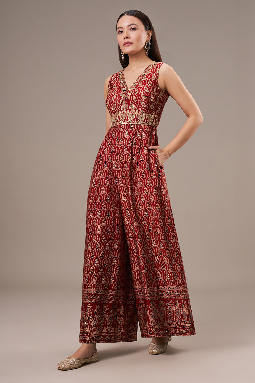 Maroon Modal Jumpsuit with Cutdana and Zari Work
