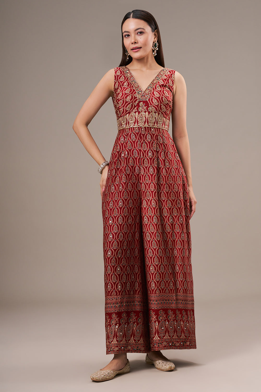 Maroon Modal Jumpsuit with Cutdana and Zari Work