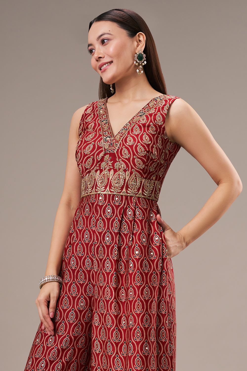 Maroon Modal Jumpsuit with Cutdana and Zari Work