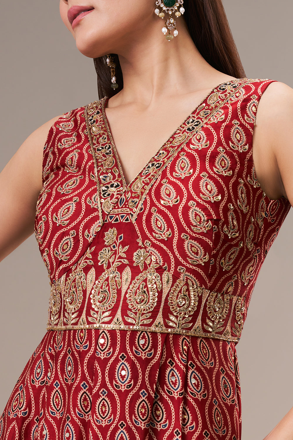 Maroon Modal Jumpsuit with Cutdana and Zari Work