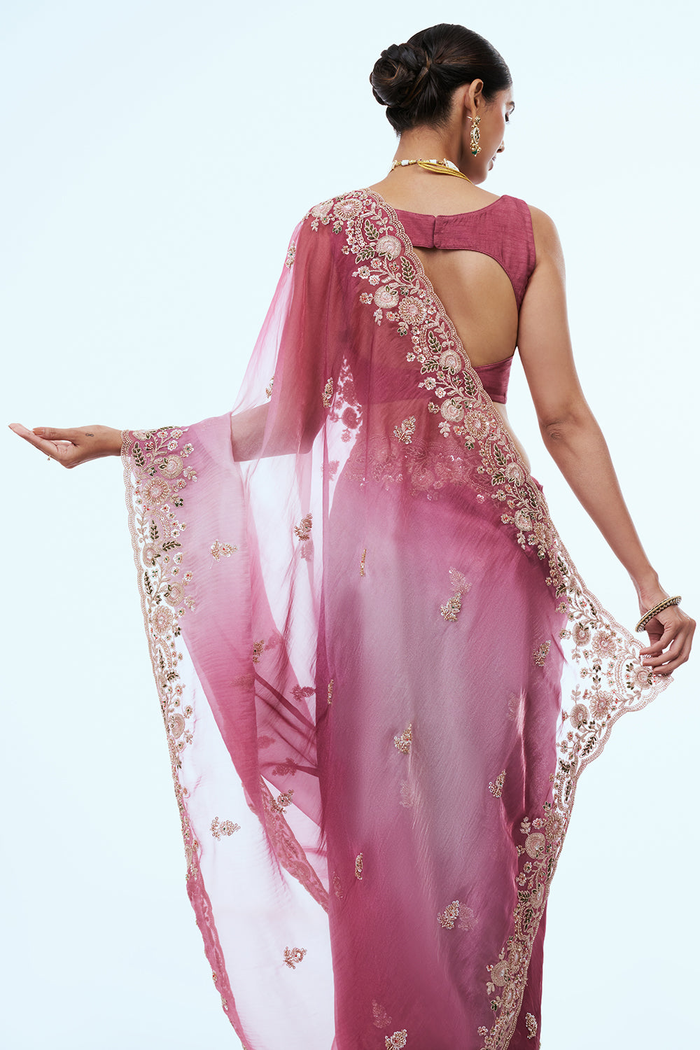 Maroon Organza Saree with Zari Work