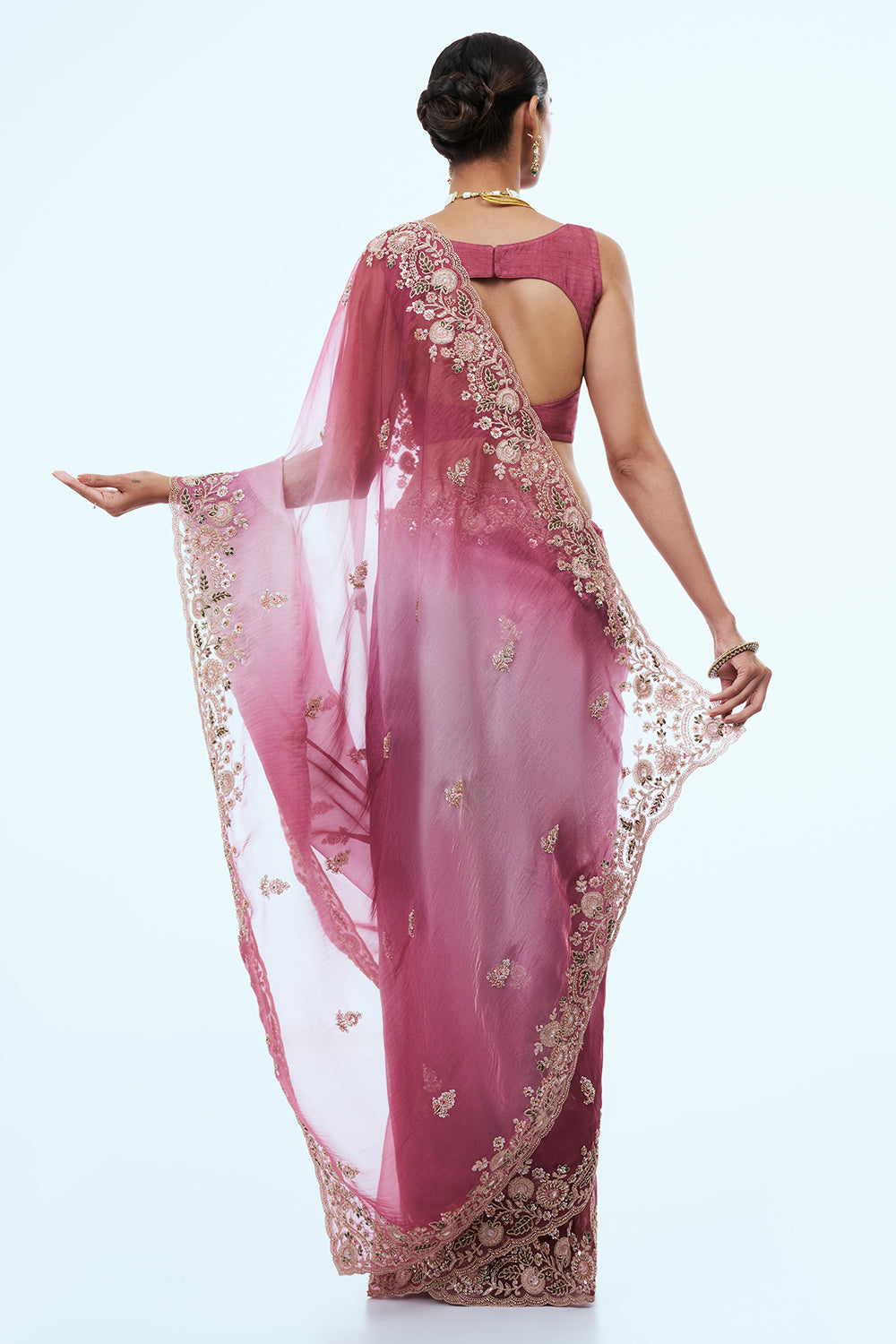 Maroon Organza Saree with Zari Work