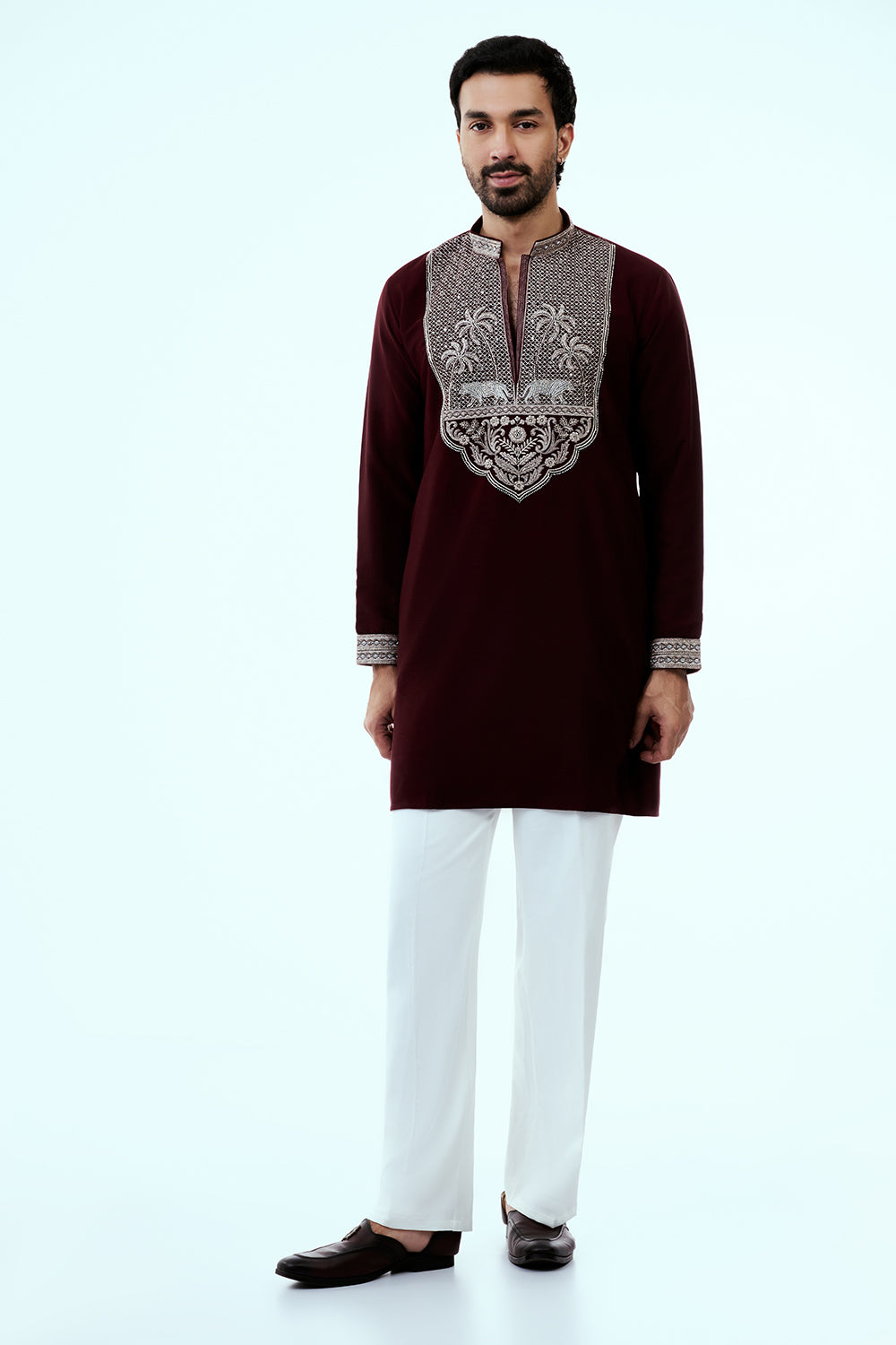 Maroon Premium Crepe Mens Kurta Set with Handwork