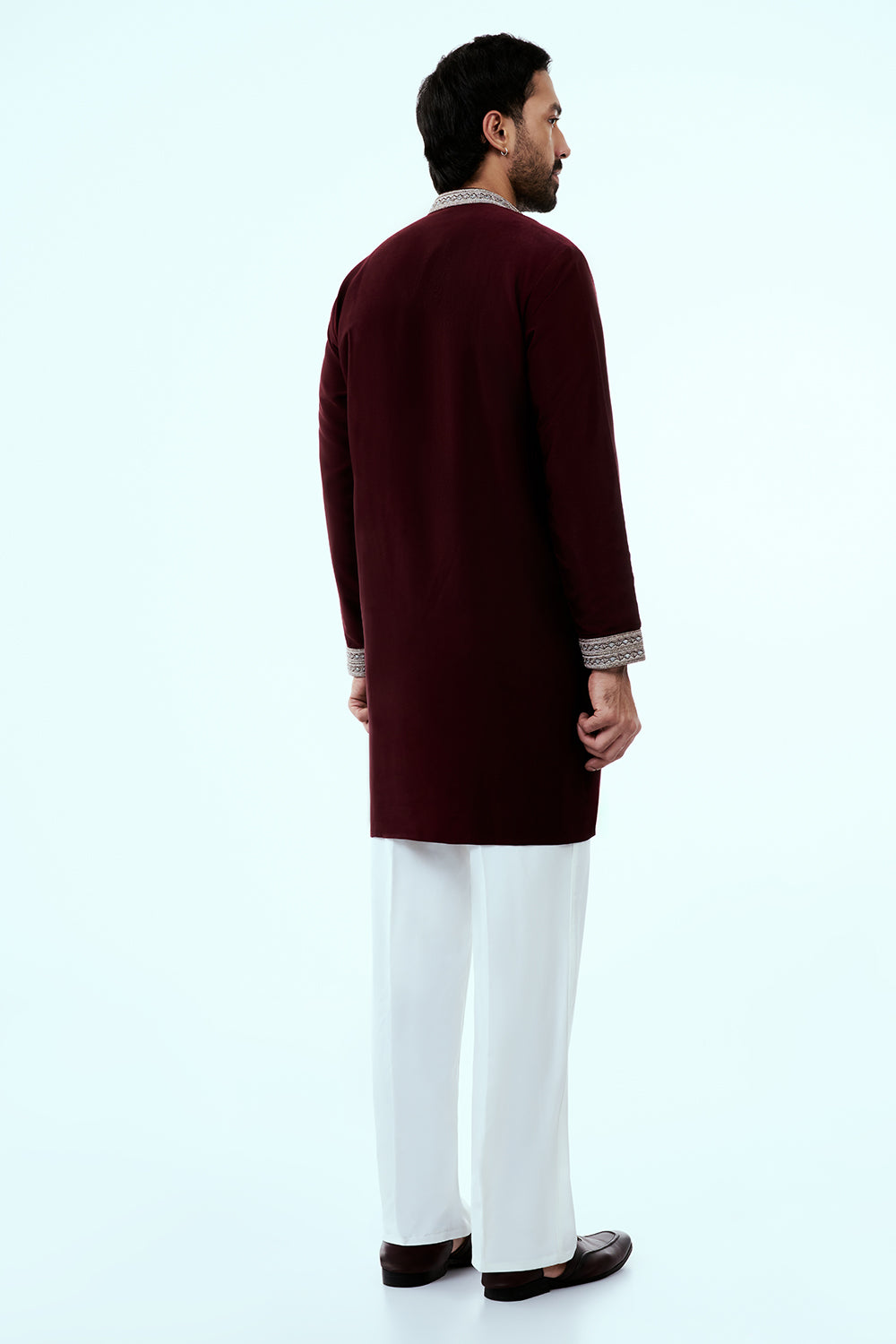 Maroon Premium Crepe Mens Kurta Set with Handwork