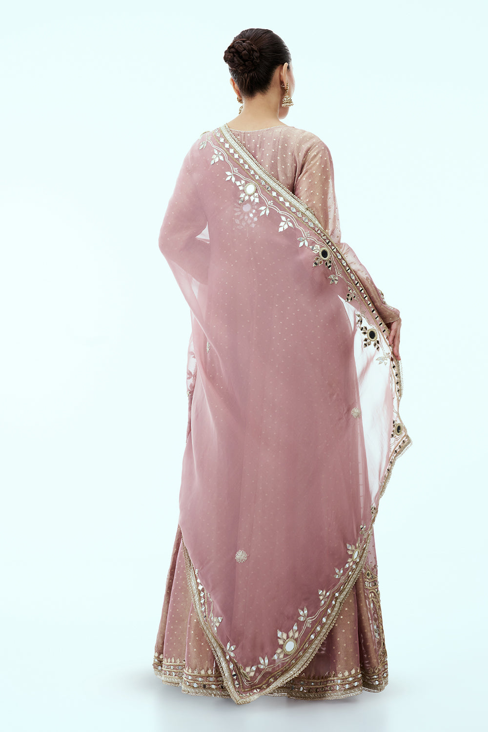 Mauve Anarkali with Gota Patti and Mirror work and Organza Dupatta