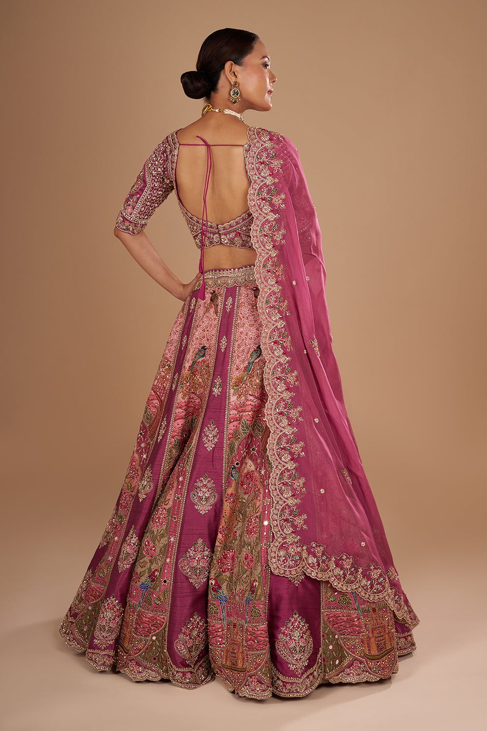 Mauve Pure Silk Lehenga Set with 3D Floral Embroidery