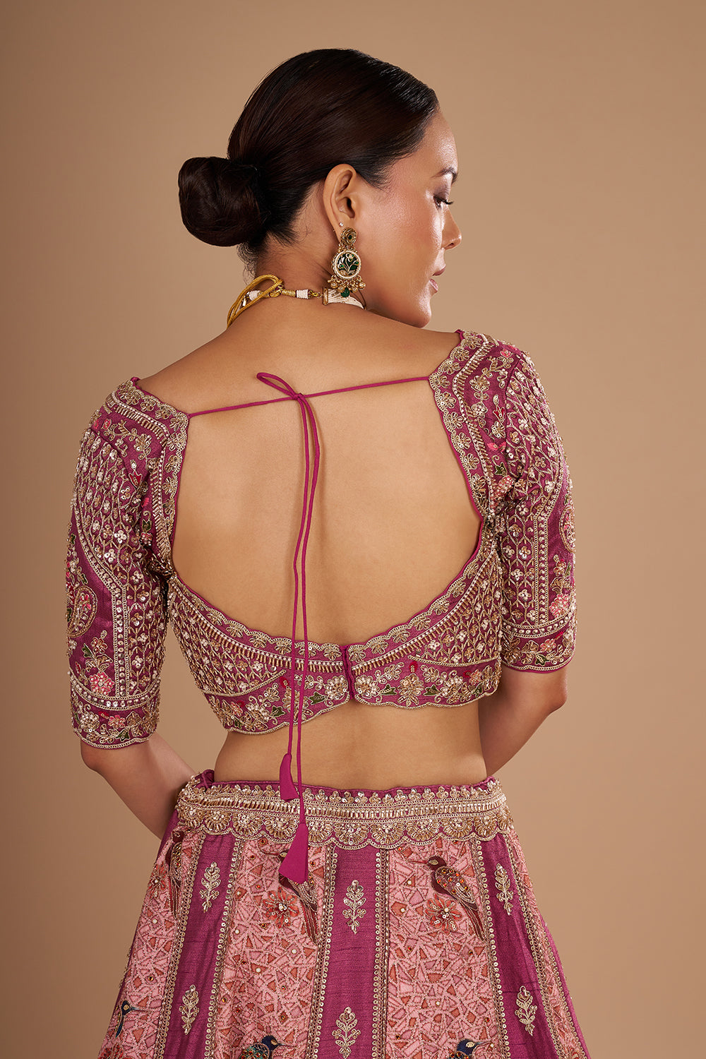 Mauve Pure Silk Lehenga Set with 3D Floral Embroidery